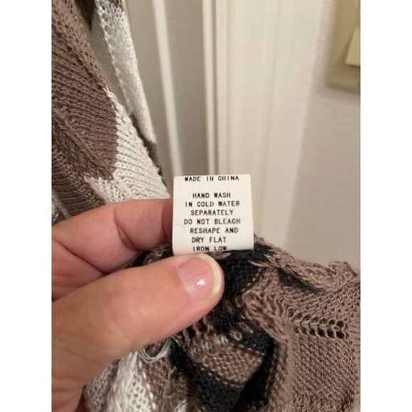 Ember Cardigan Sweater Women's size Medium Chevron Open Knit Brown & White - Picture 3 of 12